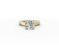 Nova Round Shape Ring in 18K yellow gold with a plain band, set with a LOYA diamond (lying view)