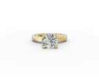 Nova Round Shape Ring in 18K yellow gold with a plain band, set with a LOYA diamond (lying view)