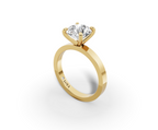 Nova Round Shape Ring in 18K yellow gold with a plain band, set with a LOYA diamond (perspective view)
