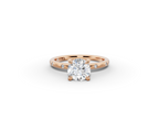 Amor Round Shape Ring in 18K rose gold with diamonds on the band, set with a LOYA diamond (lying view)