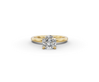Amor Round Shape Ring in 18K yellow gold with a plain band, set with a LOYA diamond (lying view)