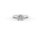 Amor Round Shape Ring in 18K white gold with a plain band, set with a LOYA diamond (lying view)