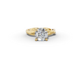 Mira Round Shape Ring in 18K yellow gold with a plain band, set with a LOYA diamond (lying view)