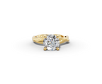 Mira Round Shape Ring in 18K yellow gold with a plain band, set with a LOYA diamond (lying view)