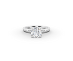 Amor Round Shape Ring in 18K white gold with diamonds on the band, set with a LOYA diamond (lying view)
