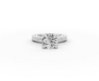 Nova Round Shape Ring in 18K white gold with diamonds on the band, set with a LOYA diamond (lying view)