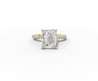 Vita Radiant Shape Ring in 18K yellow gold with diamonds on the band, set with a LOYA diamond (lying view)