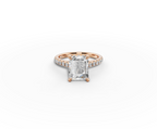 Alba Radiant Shape Ring in 18K rose gold with diamonds on the band, set with a LOYA diamond (lying view)