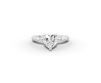 Amor Heart Shape Ring in 18K white gold with diamonds on the band, set with a LOYA diamond (lying view)