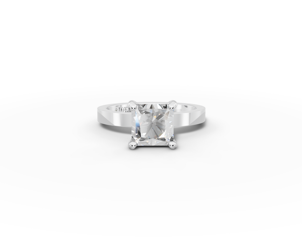 Nova Princess Shape Ring in 18K white gold with a plain band, set with a LOYA diamond (lying view)