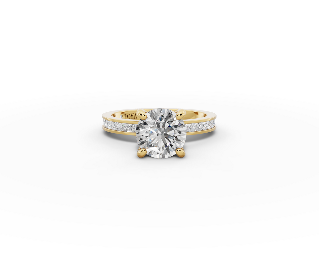 Nova Round Shape Ring in 18K white gold with a plain band, set with a LOYA diamond (lying view)