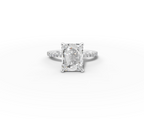 Vita Radiant Shape Ring in 18K white gold with diamonds on the band, set with a LOYA diamond (lying view)