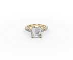 Alba Radiant Shape Ring in 18K yellow gold with diamonds on the band, set with a LOYA diamond (lying view)
