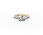 Nova Princess Shape Ring in 18K yellow gold with diamonds on the band, set with a LOYA diamond (lying view)