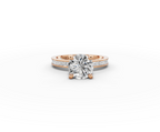Nova Round Shape Ring in 18K rose gold with diamonds on the band, set with a LOYA diamond (lying view)