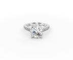 Alba Oval Shape Ring in 18K white gold with diamonds on the band, set with a LOYA diamond (lying view)