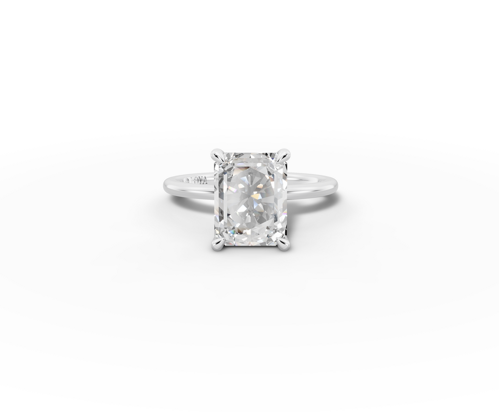 Vita Radiant Shape Ring in 18K white gold with a plain band, set with a LOYA diamond (lying view)