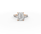 Vita Radiant Shape Ring in 18K rose gold with diamonds on the band, set with a LOYA diamond (lying view)
