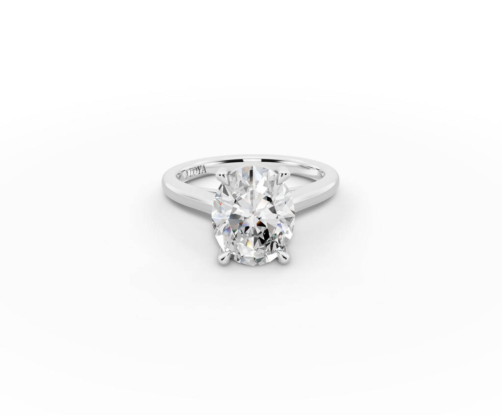 Alba Oval Shape Ring in 18K white gold with a plain band, set with a LOYA diamond (lying view)