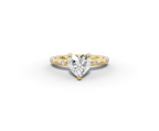 Amor Heart Shape Ring in 18K yellow gold with diamonds on the band, set with a LOYA diamond (lying view)