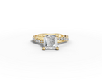 Mira Princess Shape Ring in 18K yellow gold with diamonds on the band, set with a LOYA diamond (lying view)