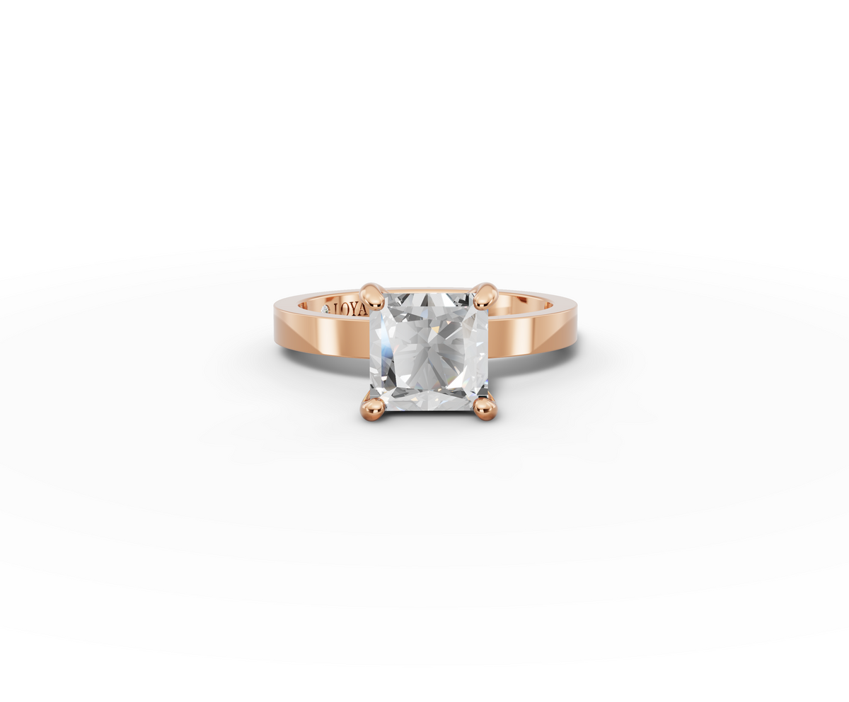 Nova Princess Shape Ring in 18K rose gold with a plain band, set with a LOYA diamond (lying view)
