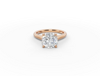 Alba Round Shape Ring in 18K rose gold with a plain band, set with a LOYA diamond (lying view)