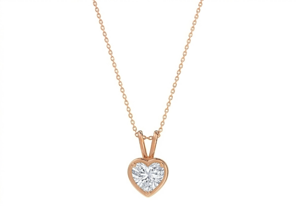 Aurora Heart Shape Pendant in 18K rose gold, set with a LOYA diamond