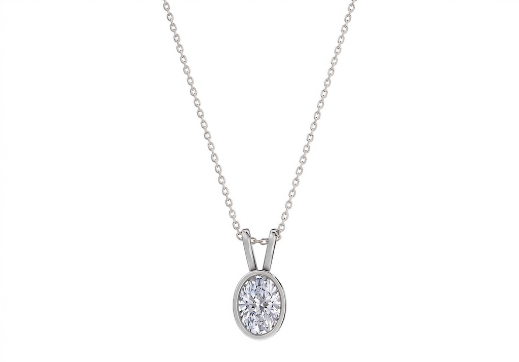 Aurora Oval Shape Pendant in 18K white gold, set with a LOYA diamond