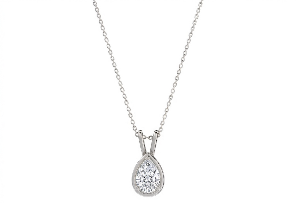 Aurora Pear Shape Pendant in 18K white gold, set with a LOYA diamond