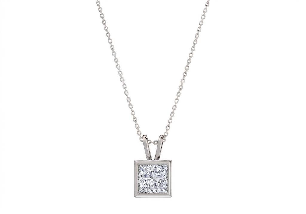 Aurora Princess Shape Pendant in 18K white gold, set with a LOYA diamond