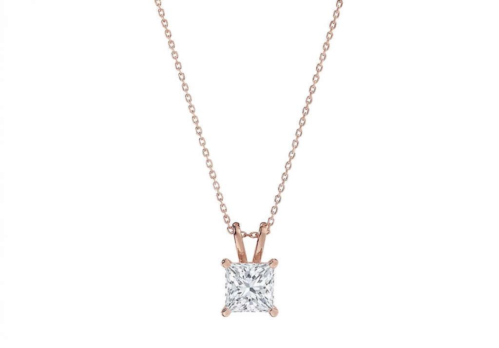 Liviana Princess Shape Pendant in 18K rose gold, set with a LOYA diamond