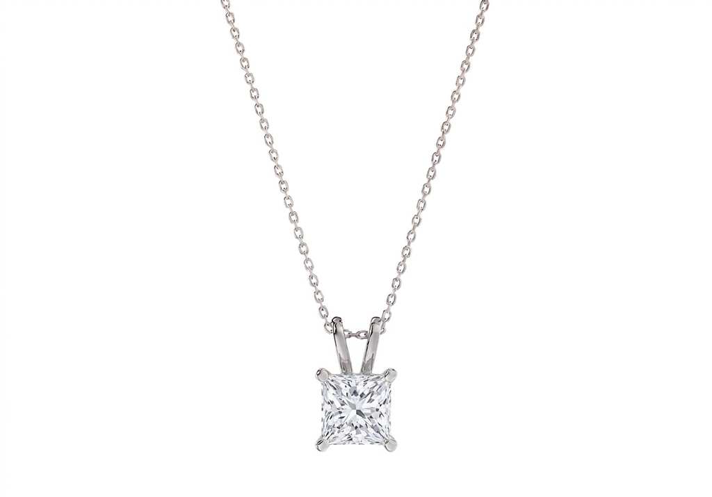 Liviana Princess Shape Pendant in 18K white gold, set with a LOYA diamond