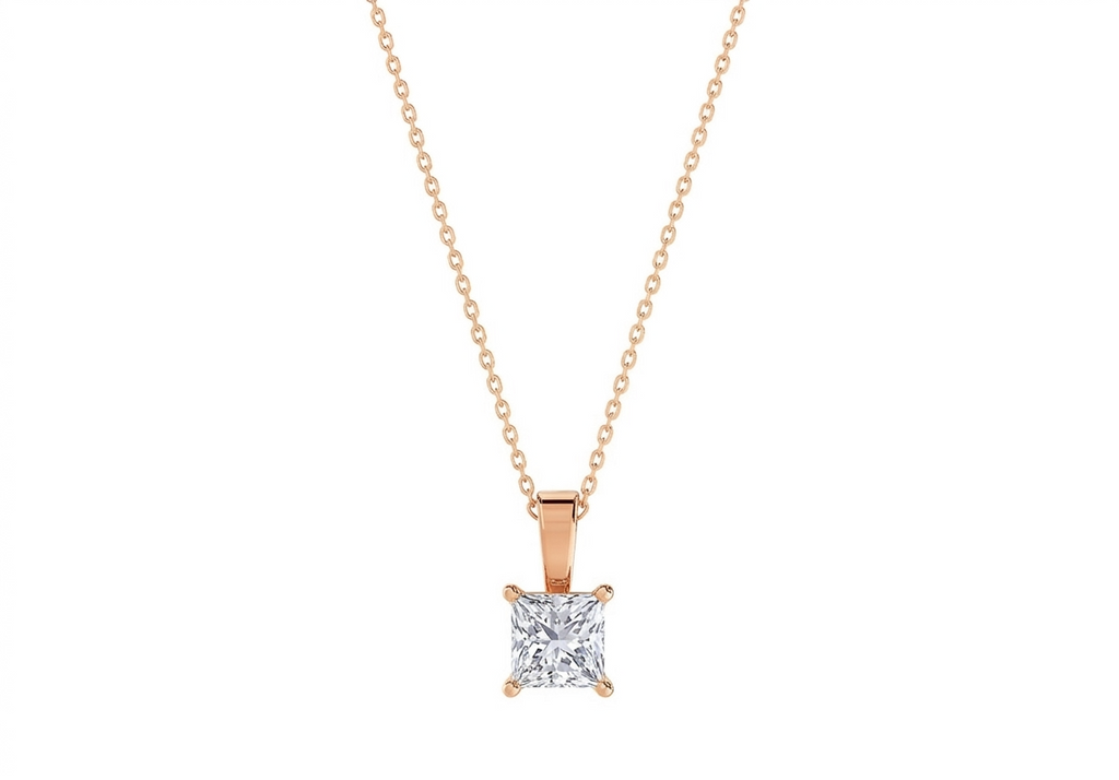Serena Princess Shape Pendant in 18K rose gold, set with a LOYA diamond