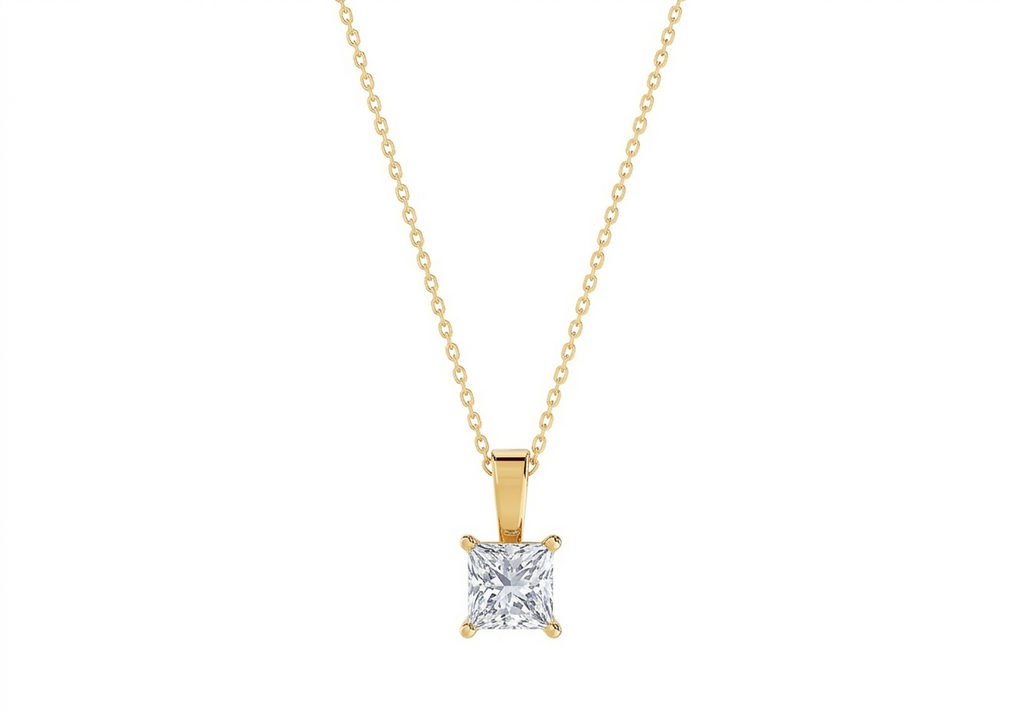 Serena Princess Shape Pendant in 18K yellow gold, set with a LOYA diamond