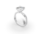Mira Princess Shape Ring in 18K white gold with diamonds on the band, set with a LOYA diamond