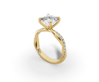 Mira Princess Shape Ring in 18K yellow gold with diamonds on the band, set with a LOYA diamond