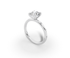 Amor Round Shape Ring in 18K white gold with diamonds on the band, set with a LOYA diamond (perspective view)