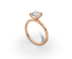 Amor Round Shape Ring in 18K rose gold with a plain band, set with a LOYA diamond (perspective view)