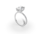 Vita Thin Oval Shape Ring in 18K white gold with diamonds on the band, set with a LOYA diamond (perspective view)