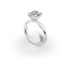 Mira Round Shape Ring in 18K white gold with a plain band, set with a LOYA diamond (perspective view)