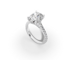 Alba Oval Shape Ring in 18K white gold with diamonds on the band, set with a LOYA diamond (perspective view)