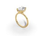 Vita Thin Oval Shape Ring in 18K yellow gold with a plain band, set with a LOYA diamond (perspective view)