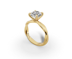 Mira Round Shape Ring in 18K yellow gold with a plain band, set with a LOYA diamond (perspective view)