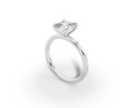 Amor Princess Shape Ring in 18K white gold with diamonds on the band, set with a LOYA diamond (perspective view)