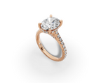 Alba Oval Shape Ring in 18K rose gold with diamonds on the band, set with a LOYA diamond (perspective view)