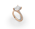 Alba Radiant Shape Ring in 18K rose gold with diamonds on the band, set with a LOYA diamond (perspective view)