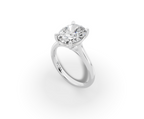Alba Oval Shape Ring in 18K rose gold with a plain band, set with a LOYA diamond (perspective view)