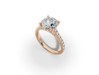 Alba Round Shape Ring in 18K rose gold with diamonds on the band, set with a LOYA diamond (perspective view)