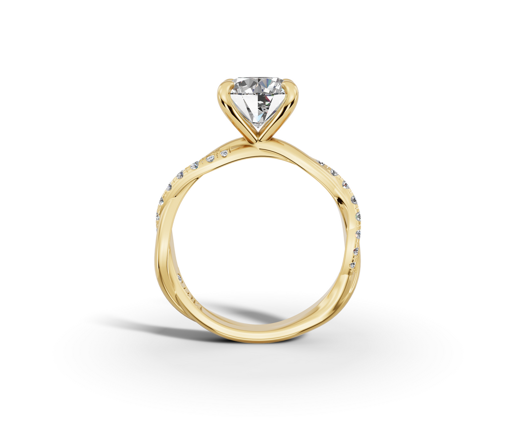 Mira Round Shape Ring in 18K yellow gold with diamonds on the band, set with a LOYA diamond
